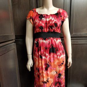 NWT XL Roman Fashion Red Orange Black Tye Dye Long Maxi Dress Comfy